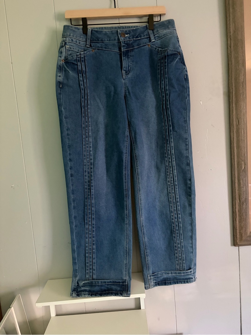 Women's Straight-Leg Blue Jeans with Vertical Panel Stitching